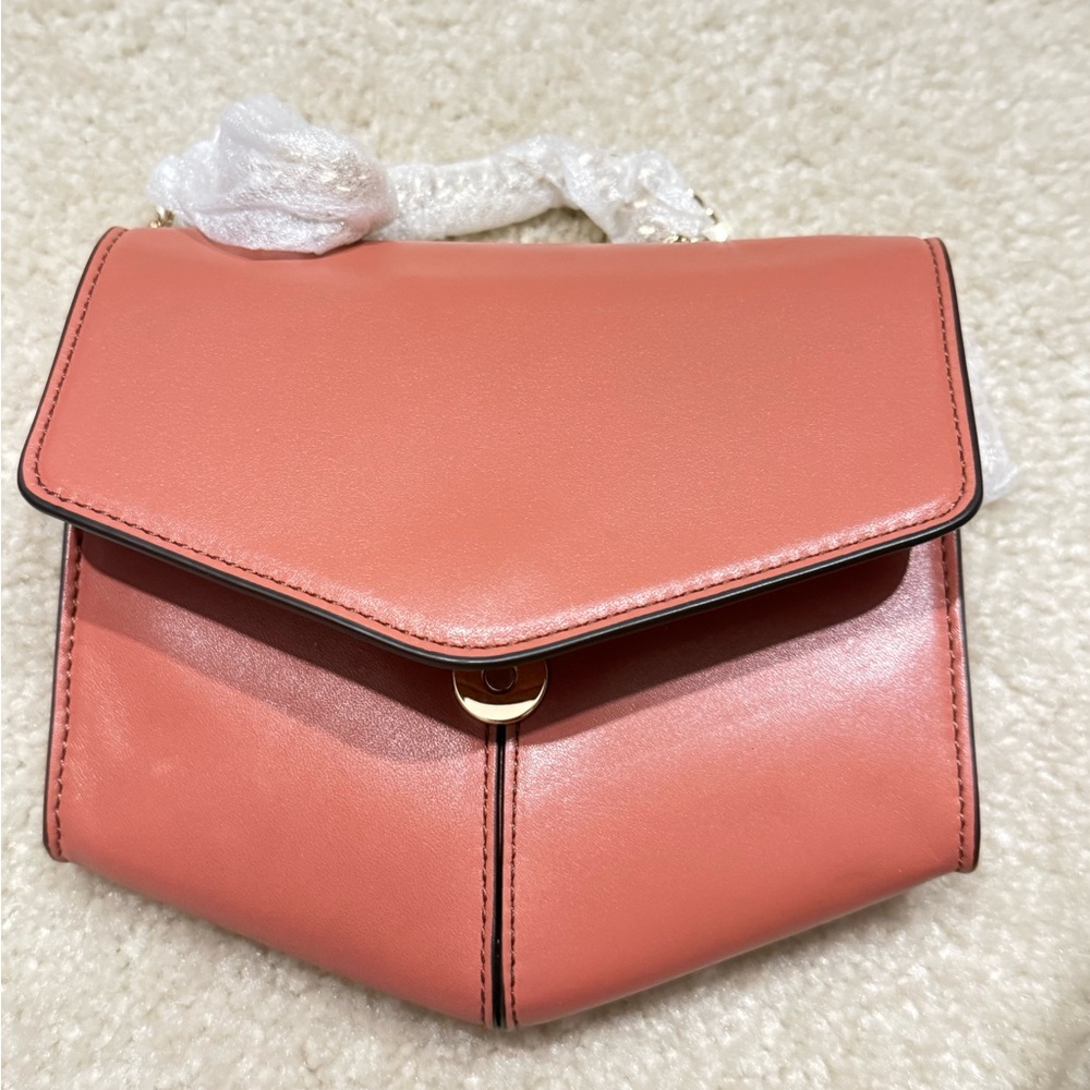 New Sandro Lou Shoulder Bag Light Tan Hale Gold Chain Strap Structured Shape New